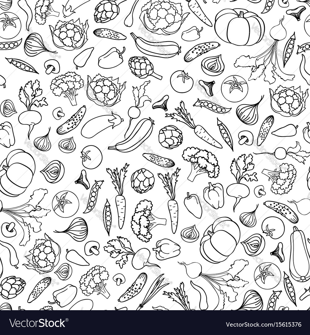 Food ingredient seamless doodle line pattern Vector Image