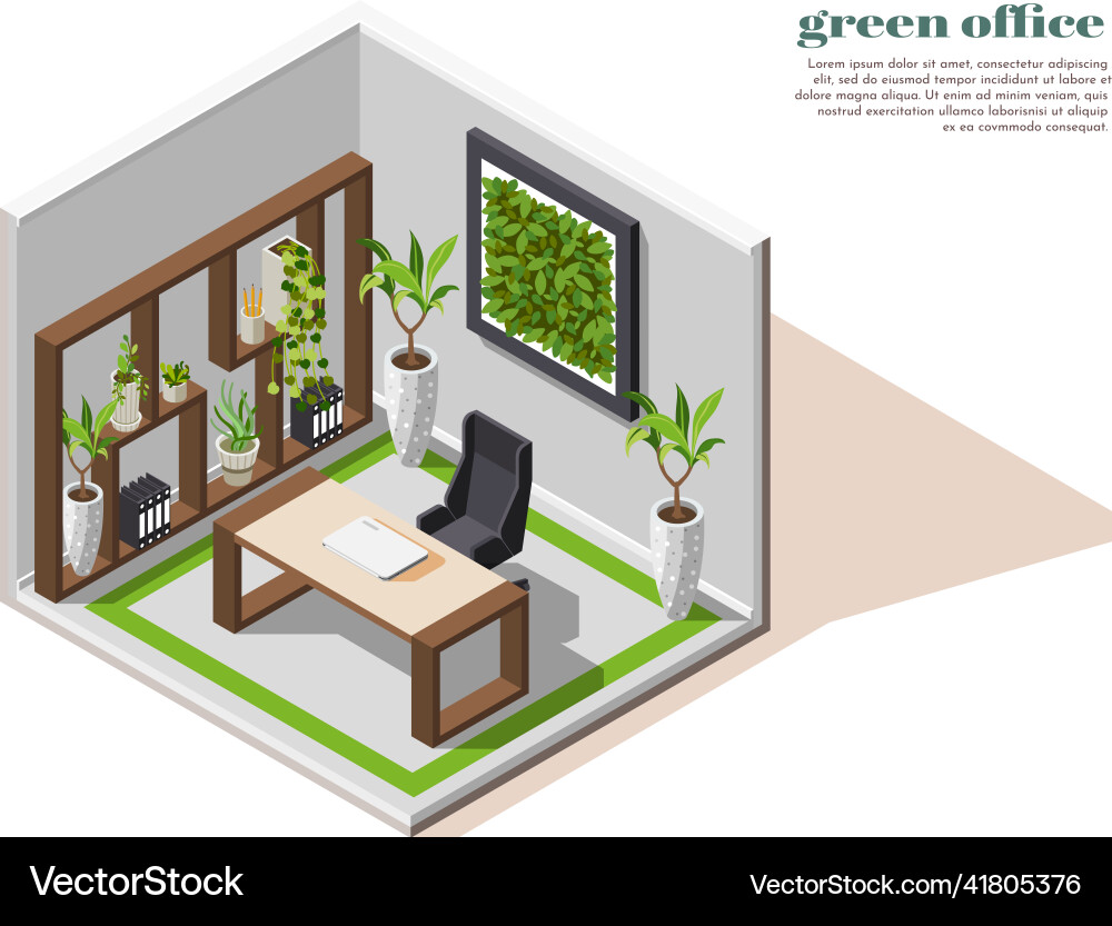 Green office isometric composition Royalty Free Vector Image