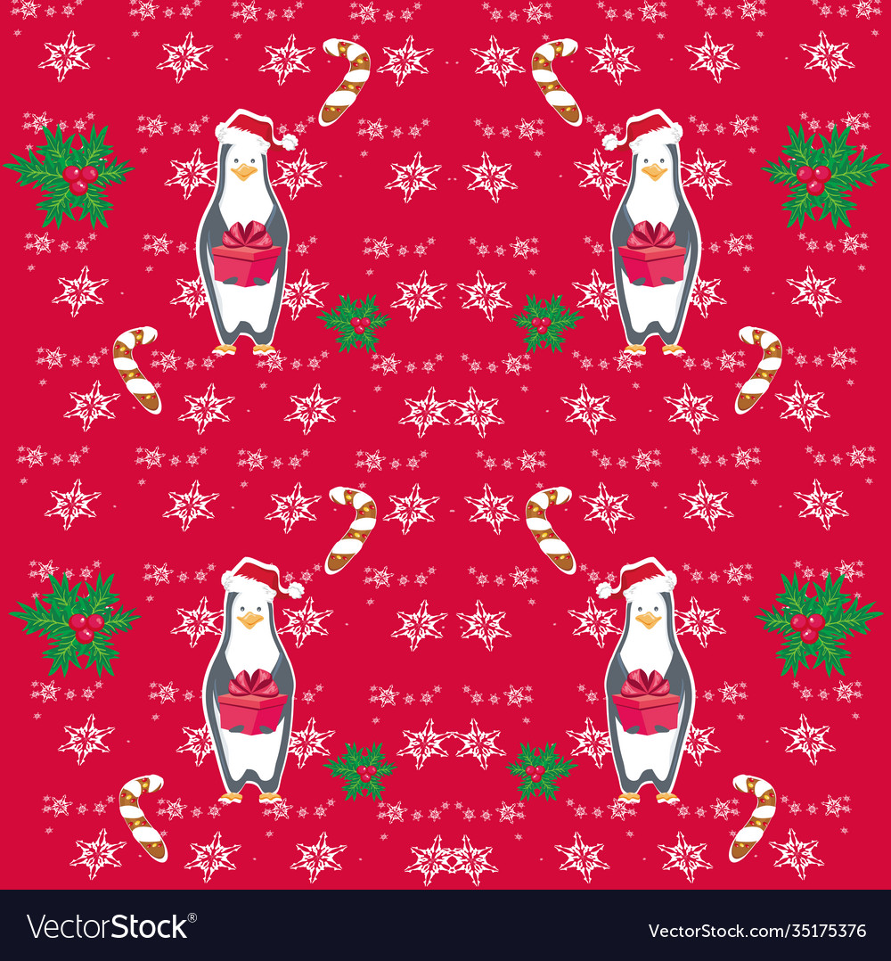 Penguin with christmas gift - funny pattern