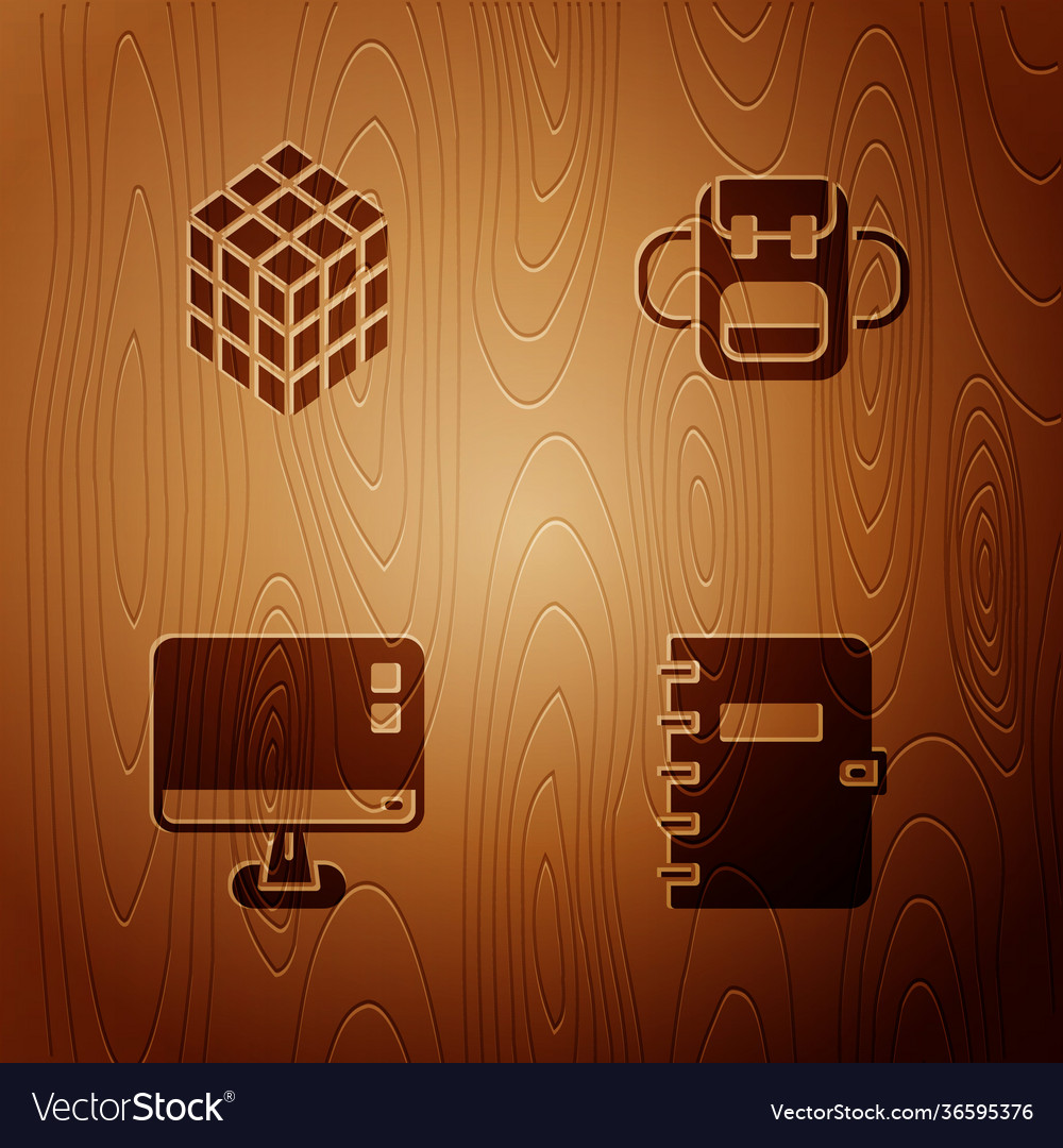 Set spiral notebook rubik cube computer monitor vector image Set spiral notebook rubik cube computer monitor
