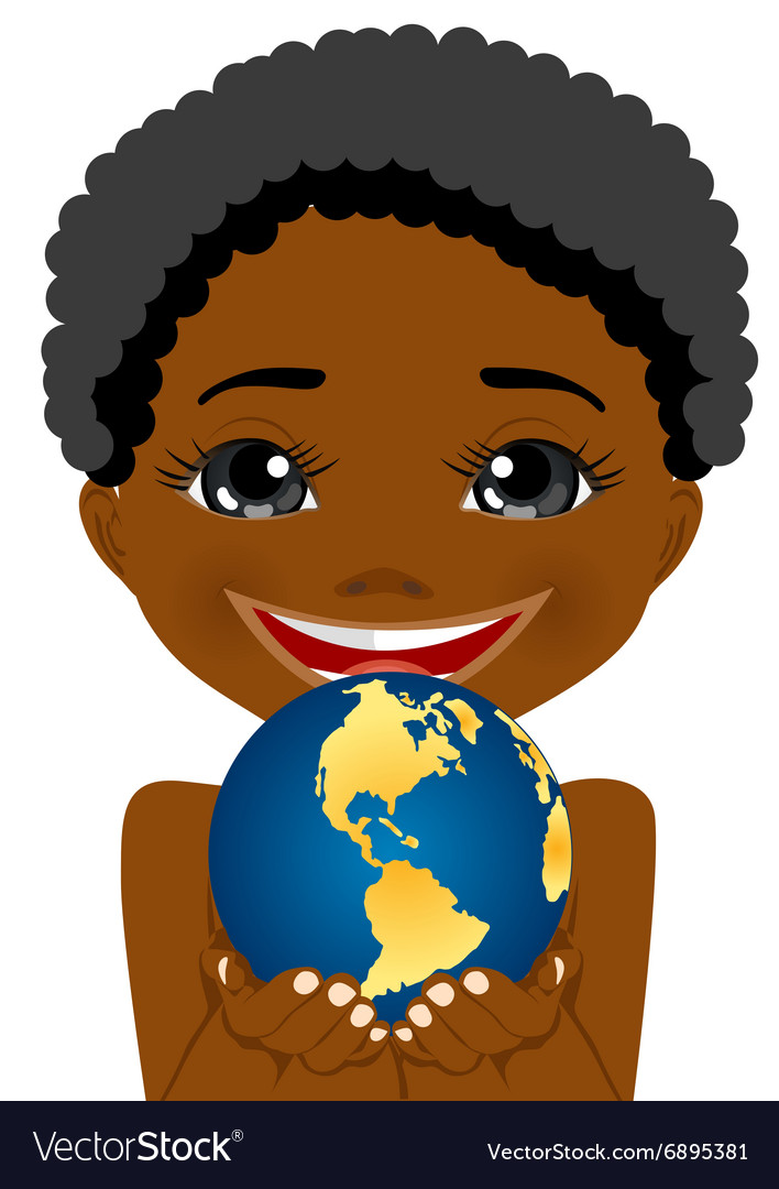 African American Little Boy Holding Earth Globe Vector Image