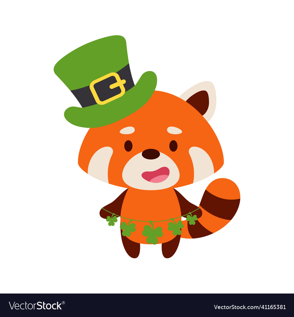 Cute red panda in st patricks day leprechaun hat