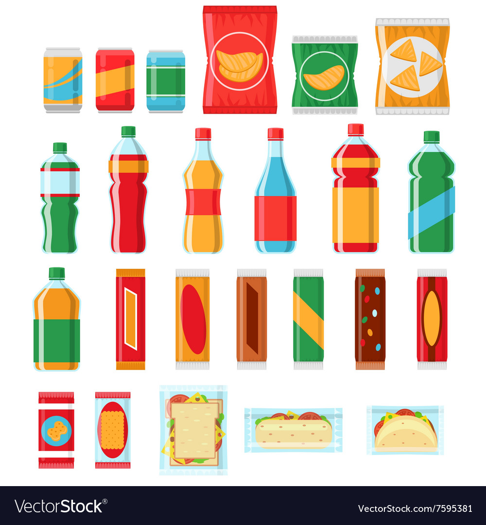 Fast food snacks and drinks flat icons Royalty Free Vector