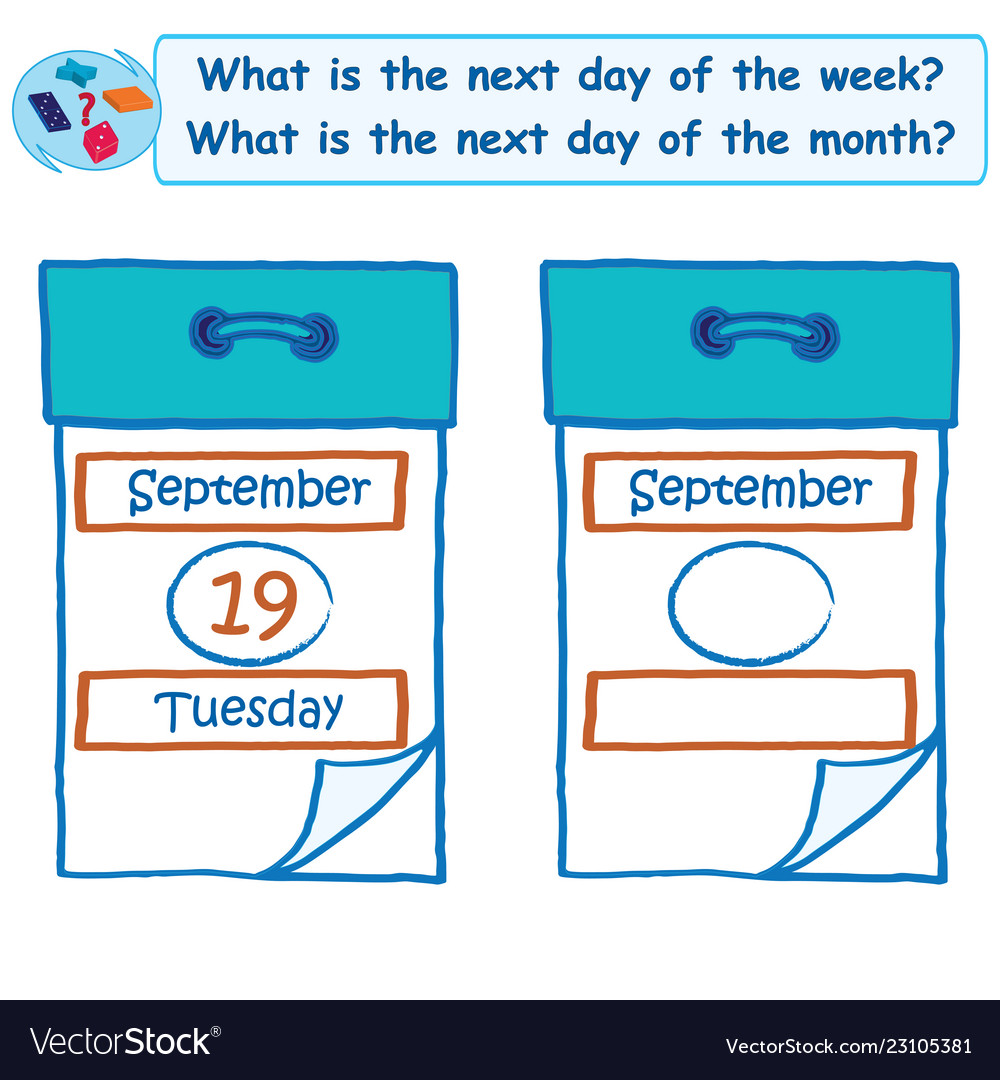Logical task what is the next day of week vector image Logical task what is the next day of week