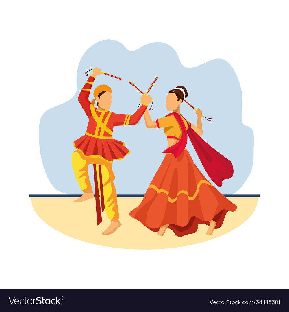 Navratri dancers couple traditional characters Vector Image