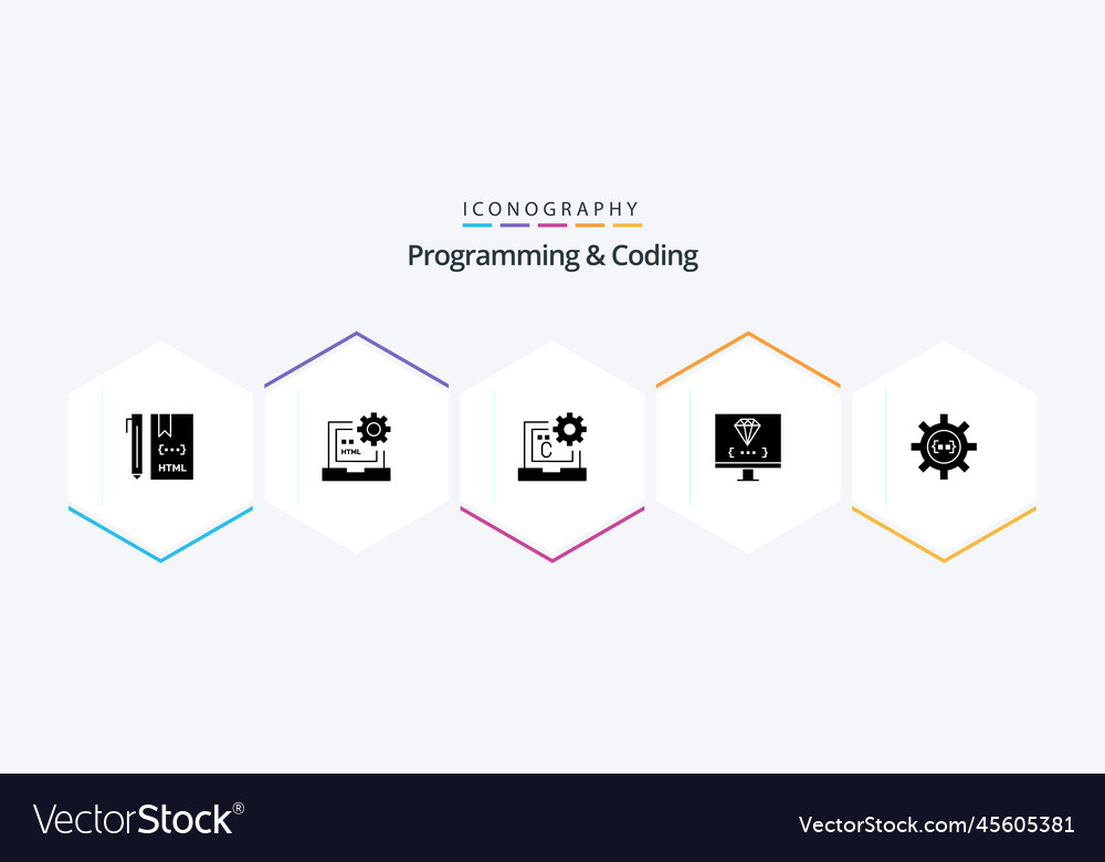 Programming and coding 25 glyph icon pack
