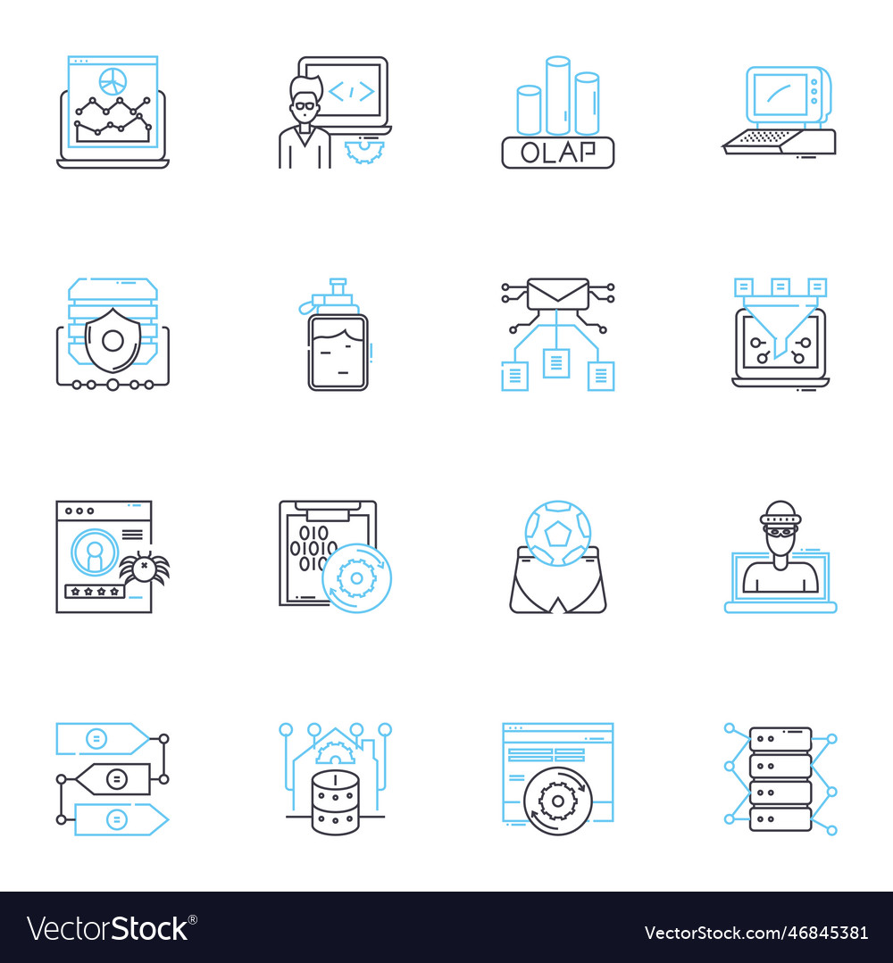 Report generation linear icons set analytics vector image Report generation linear icons set analytics