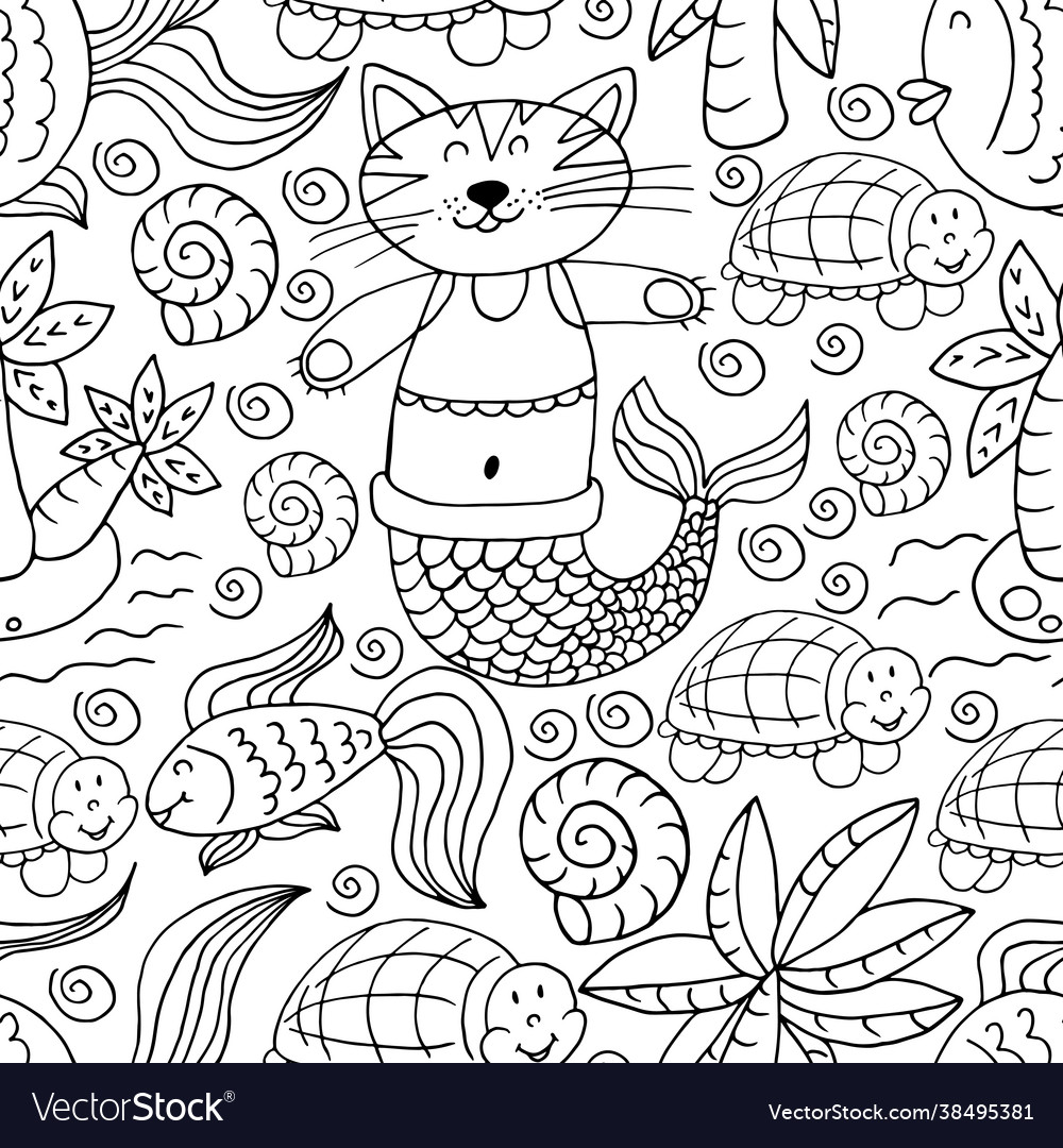 Seamless pattern in hand draw style liner