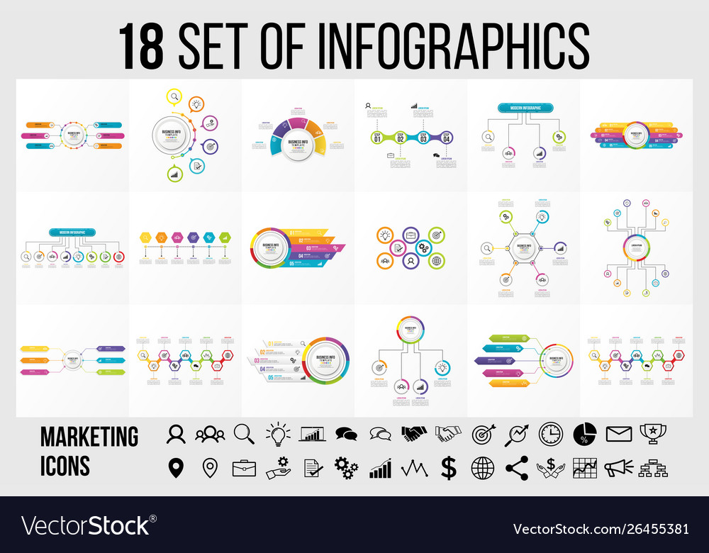 Set of infographics elements design template vector image Set of infographics elements design template