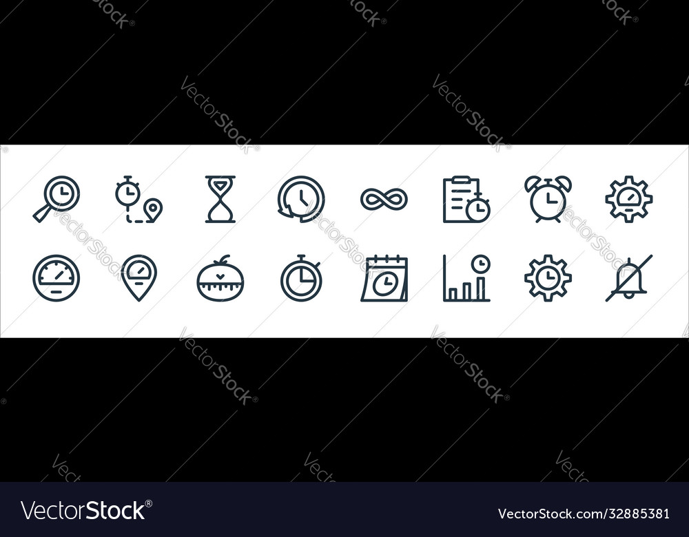 Speedometer and time line icons linear set vector image Speedometer and time line icons linear set