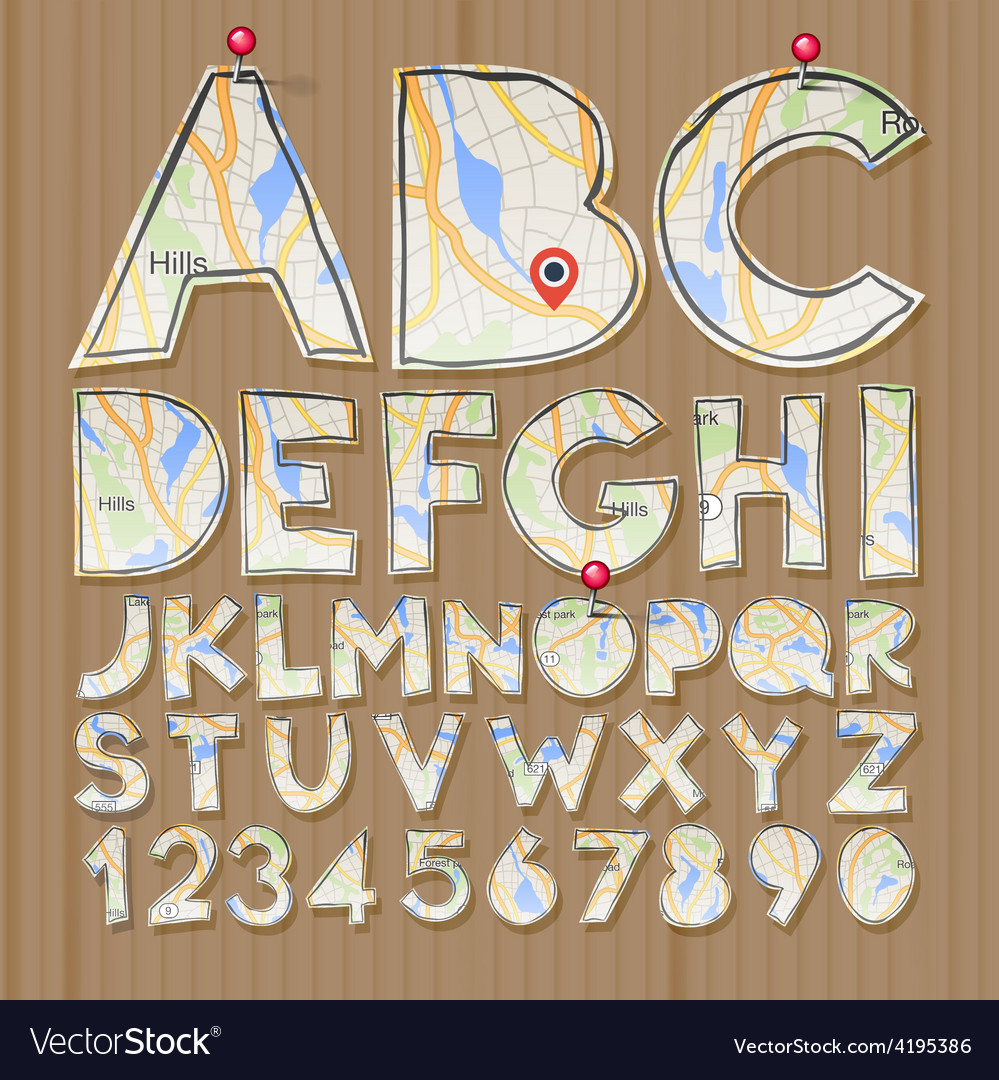 alphabet and numbers paper craft design cut out vector image