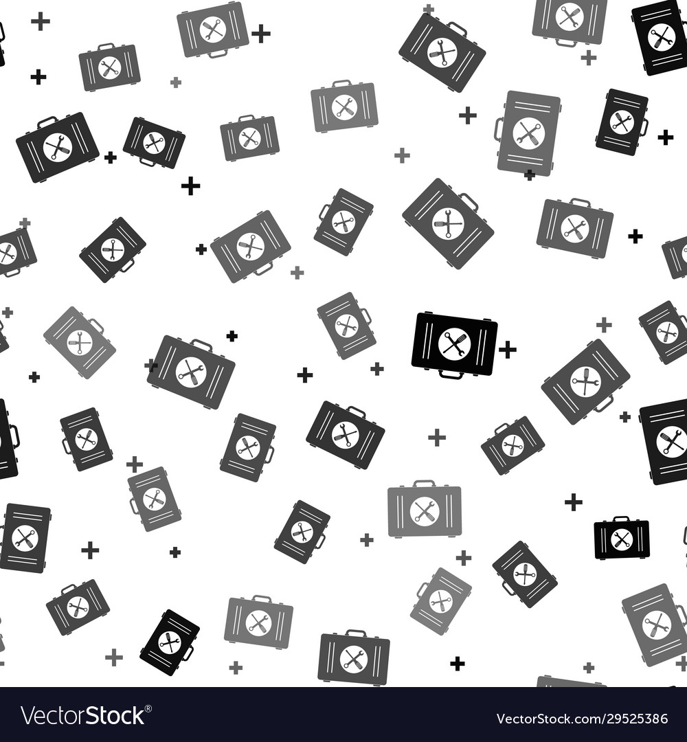 Black toolbox icon isolated seamless pattern vector image Black toolbox icon isolated seamless pattern