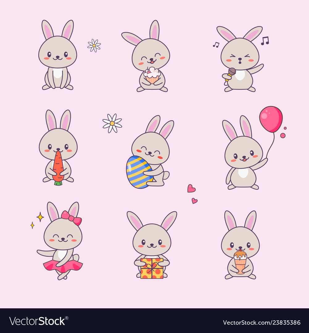 Set Kawaii Icons Cute Sticker Collection Stock Vector (Royalty