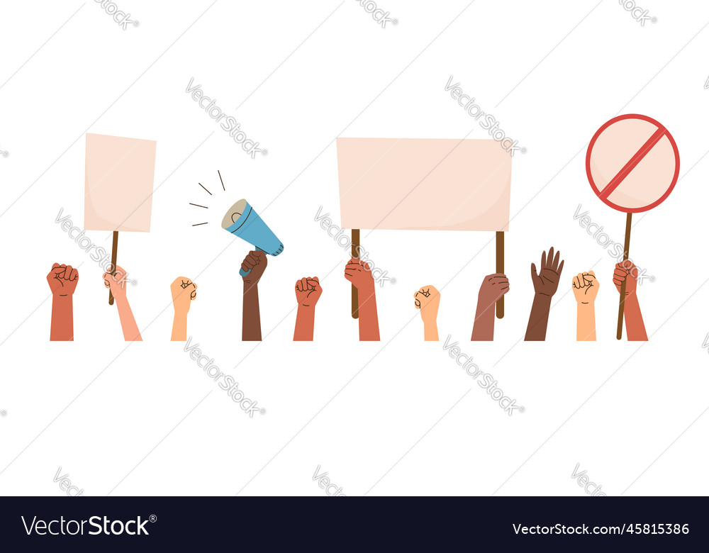 Hands of protesting people with posters