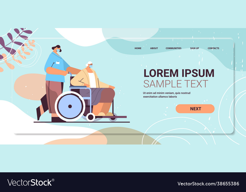 Helper taking care senior disabled patient Vector Image