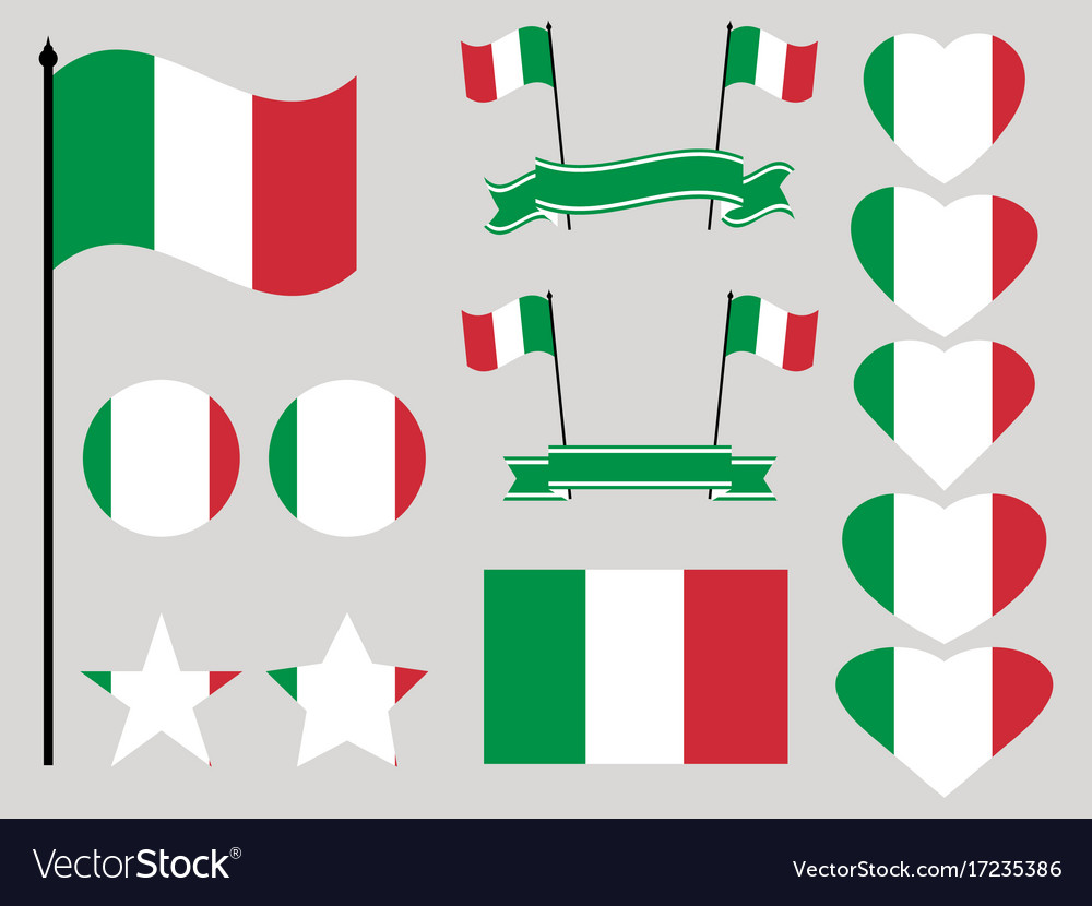 Italy flag set collection of symbols heart