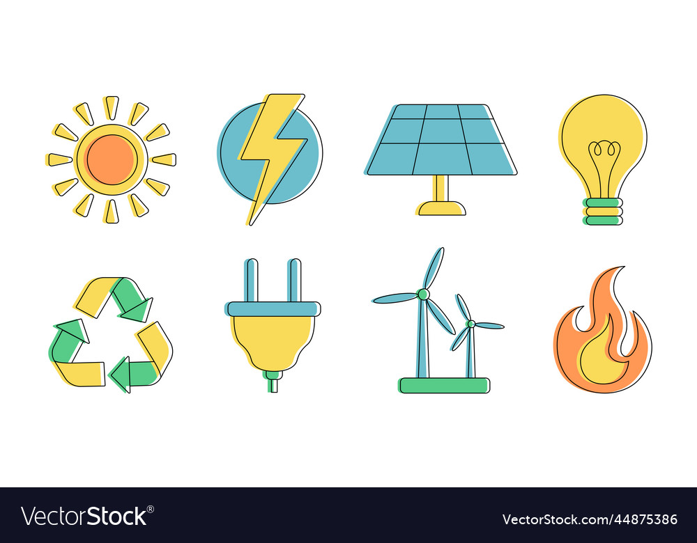 Renewable energy line icon set green alternative Vector Image