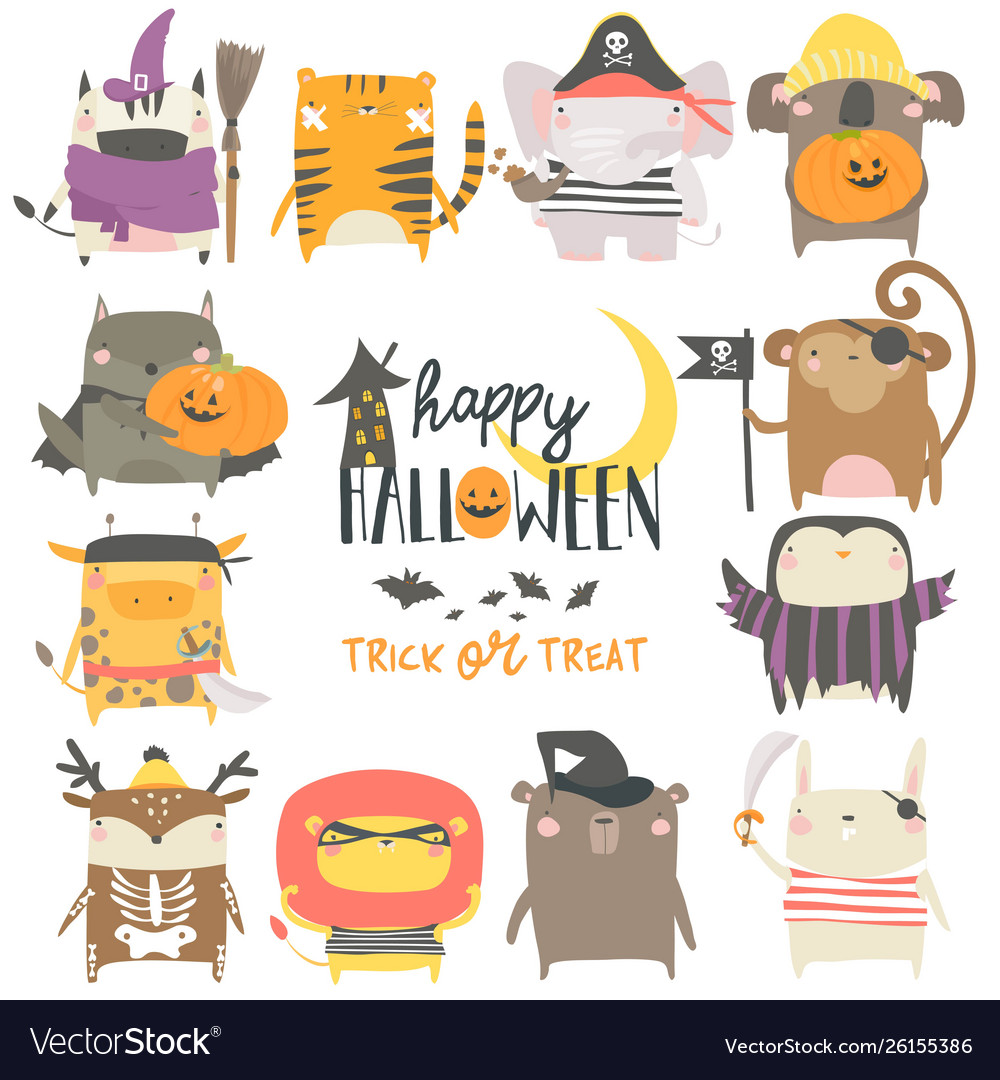 Set funny animal characters dressed vector image Set funny animal characters dressed