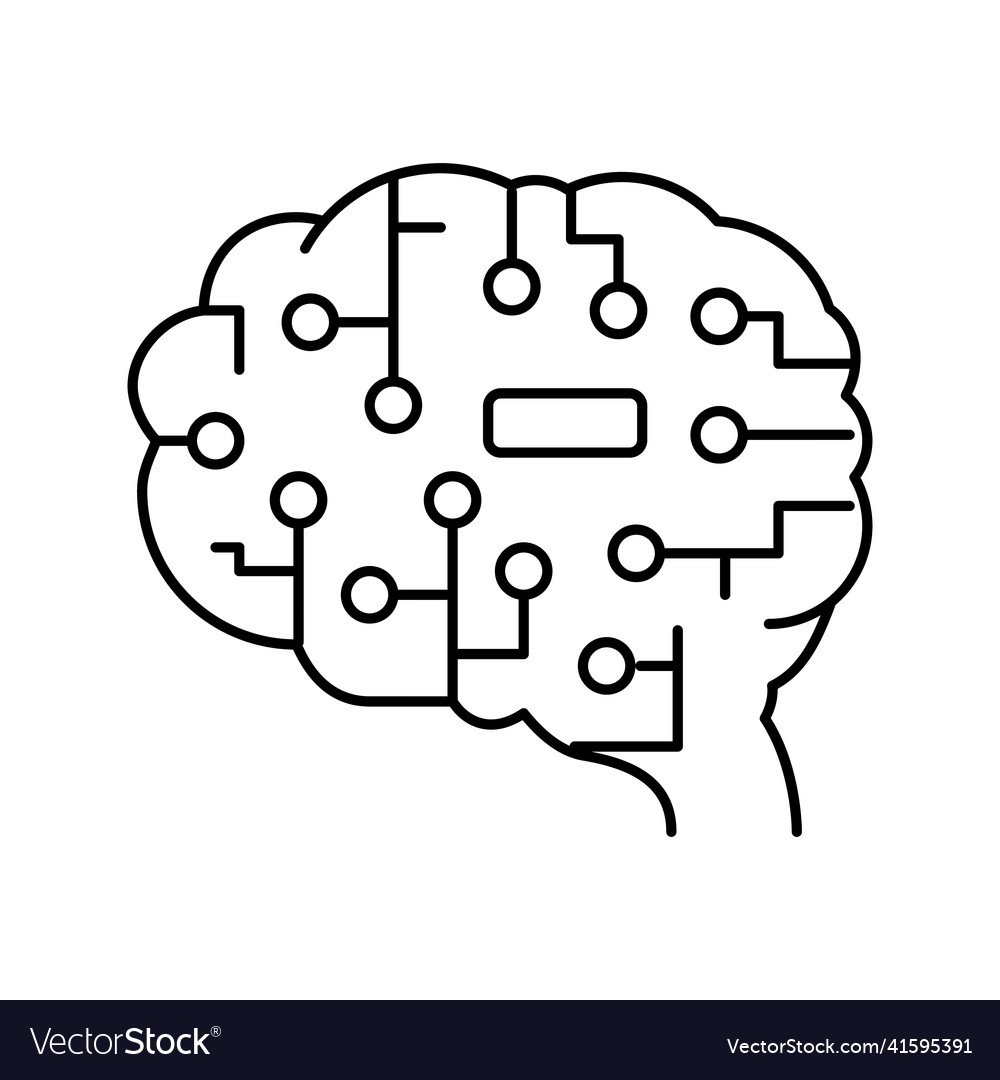 Artificial intelligence brain line icon Royalty Free Vector