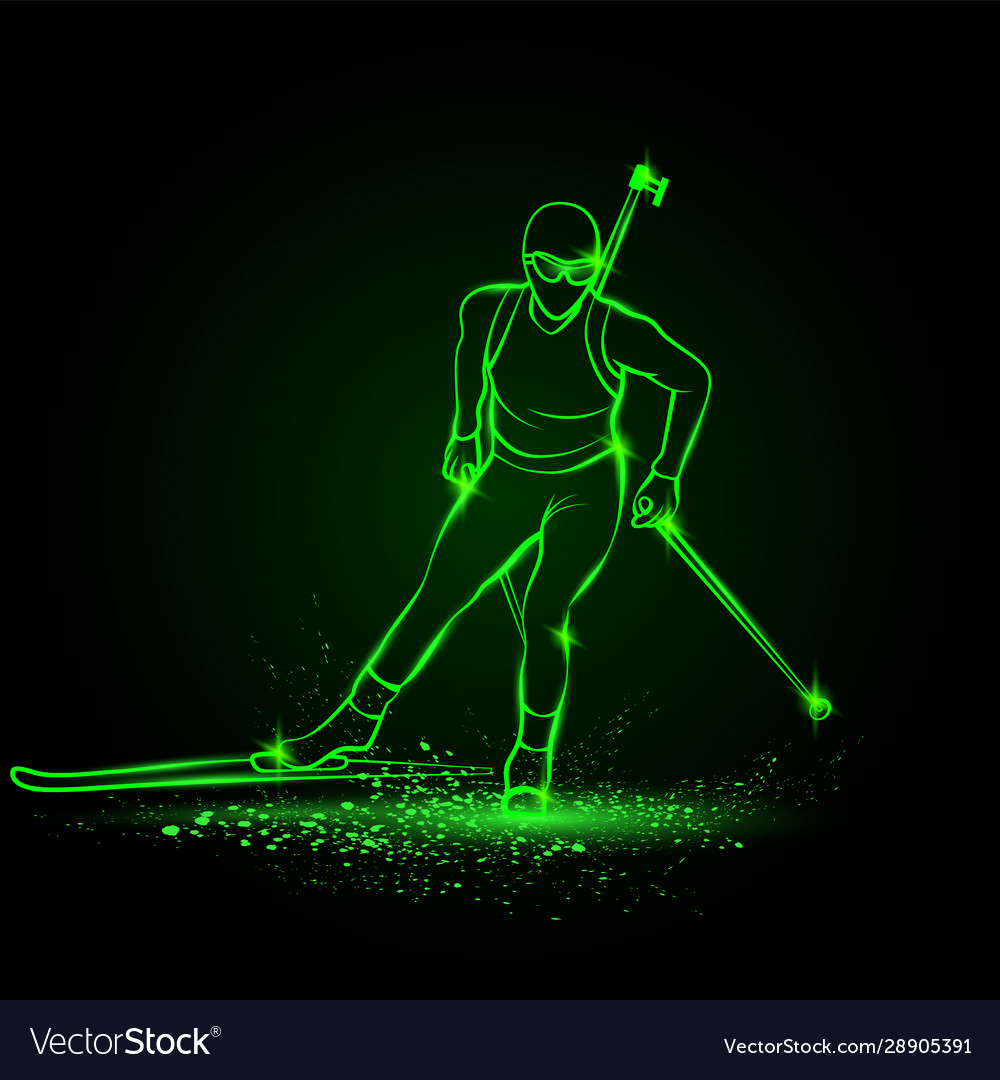 Biathlon winter sport girl linear vector image Biathlon winter sport girl linear