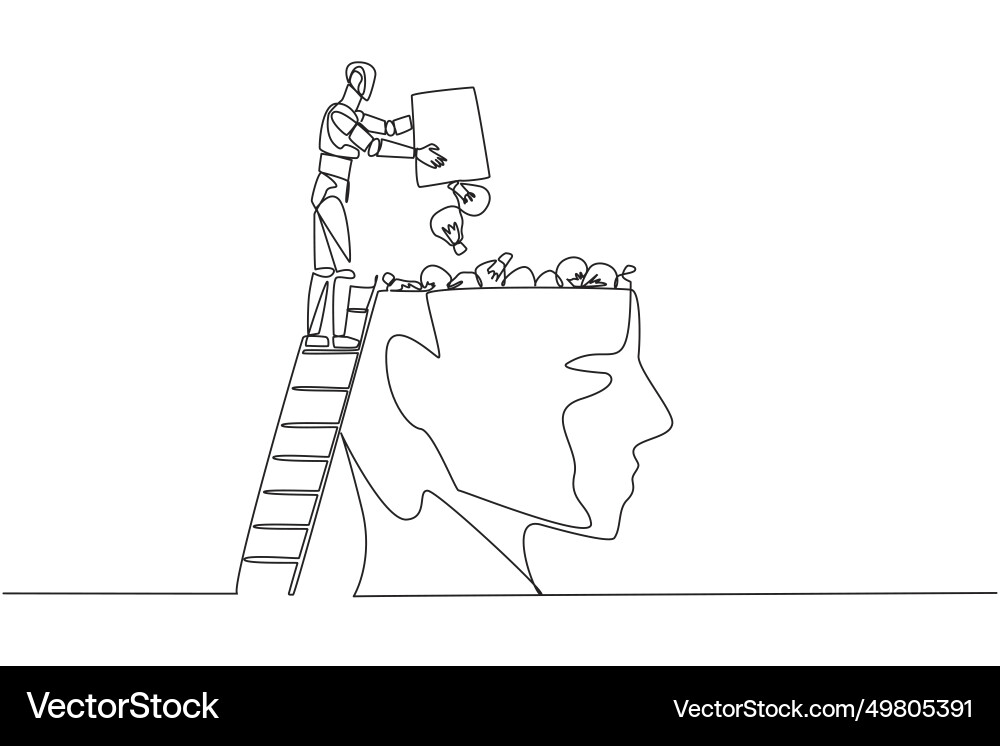 Continuous one line drawing robot climb Royalty Free Vector