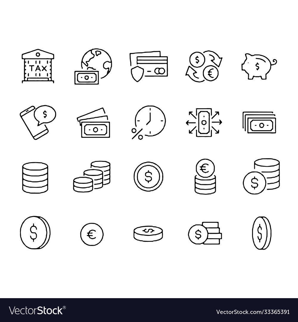 Icons set related to money wallet vector image Icons set related to money wallet