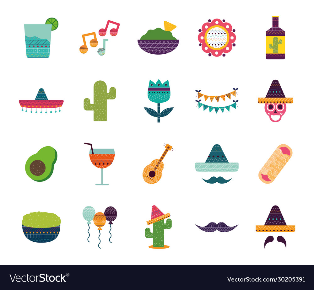 Mexican flat style icon set design Royalty Free Vector Image