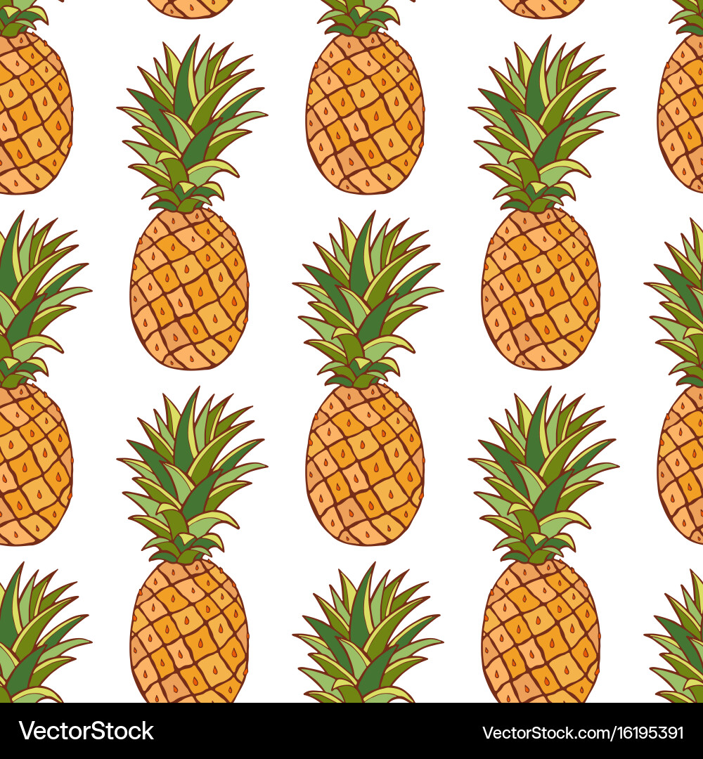Pineapples pattern hand drawn seamless texture on Vector Image