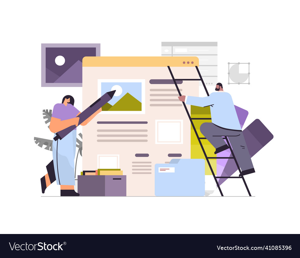 Entwickler Paar erstellen Website ui interface vector image Entwickler Paar erstellen Website ui interface