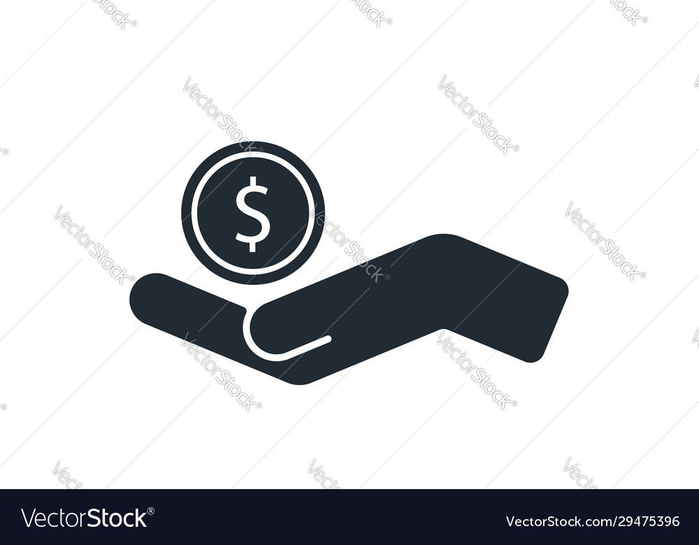 Hand hält ein Münzsymbol Geld verdienen Symbol vector image Hand hält ein Münzsymbol Geld verdienen Symbol