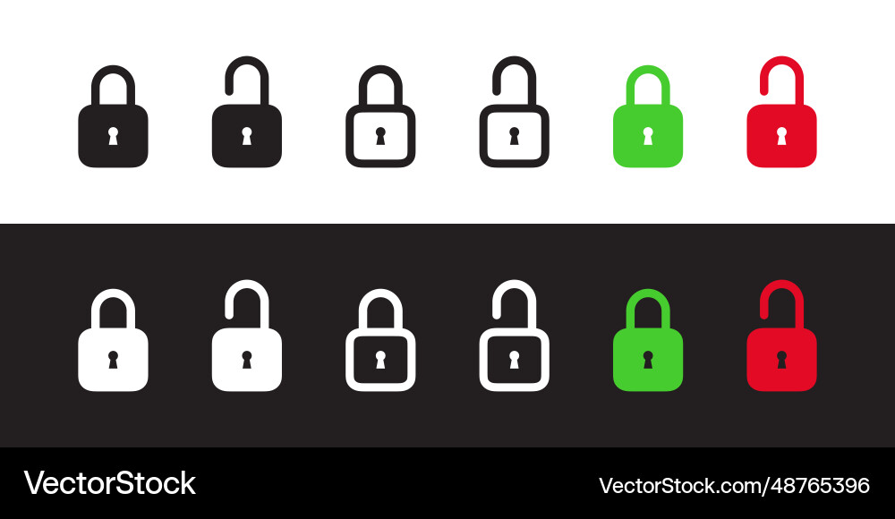 Locked and unlocked lock icons padlock Royalty Free Vector