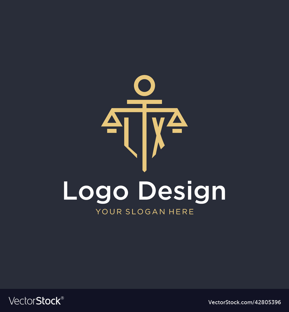 Lx initial monogram logo with scale and pillar