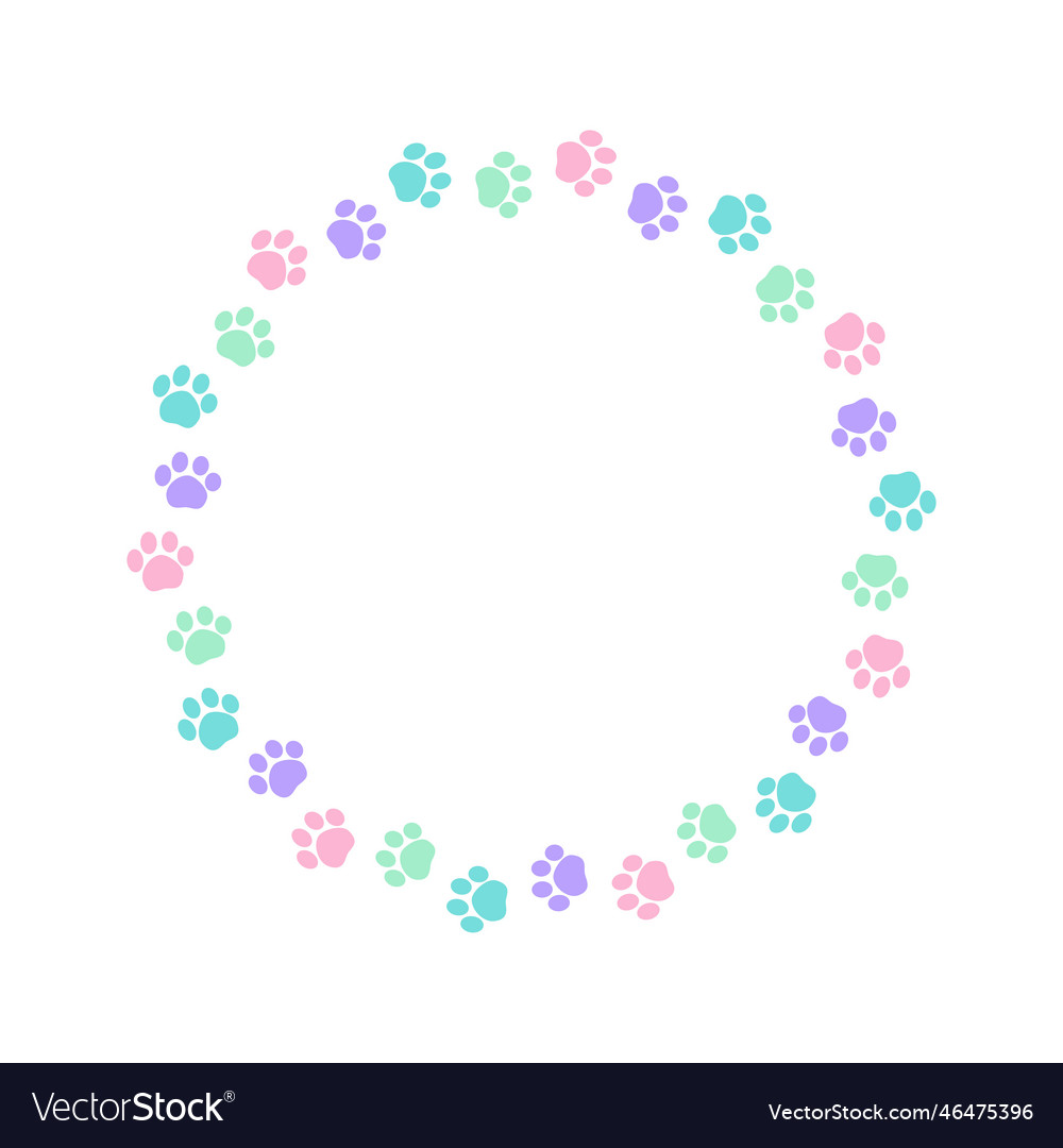 Round colorful pastel animal paw print frame