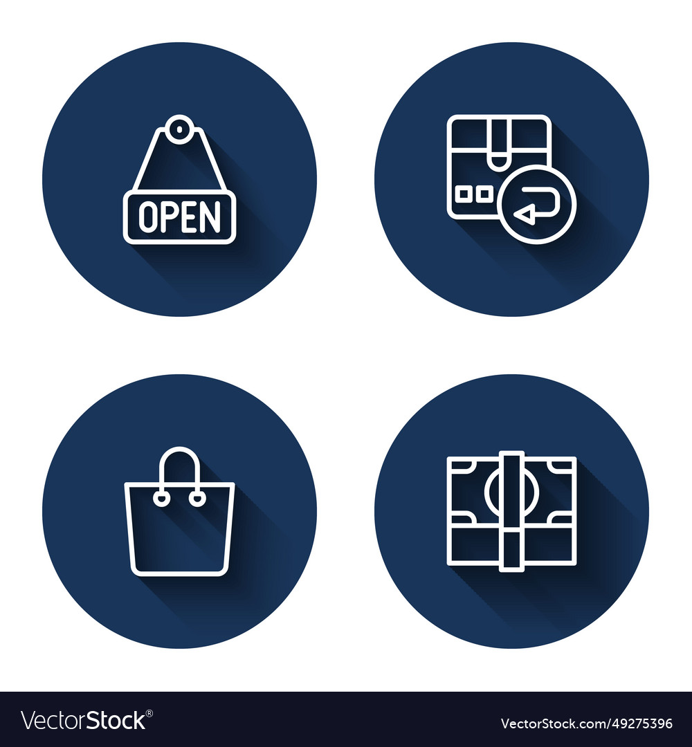 Set line hanging sign with text open return vector image Set line hanging sign with text open return