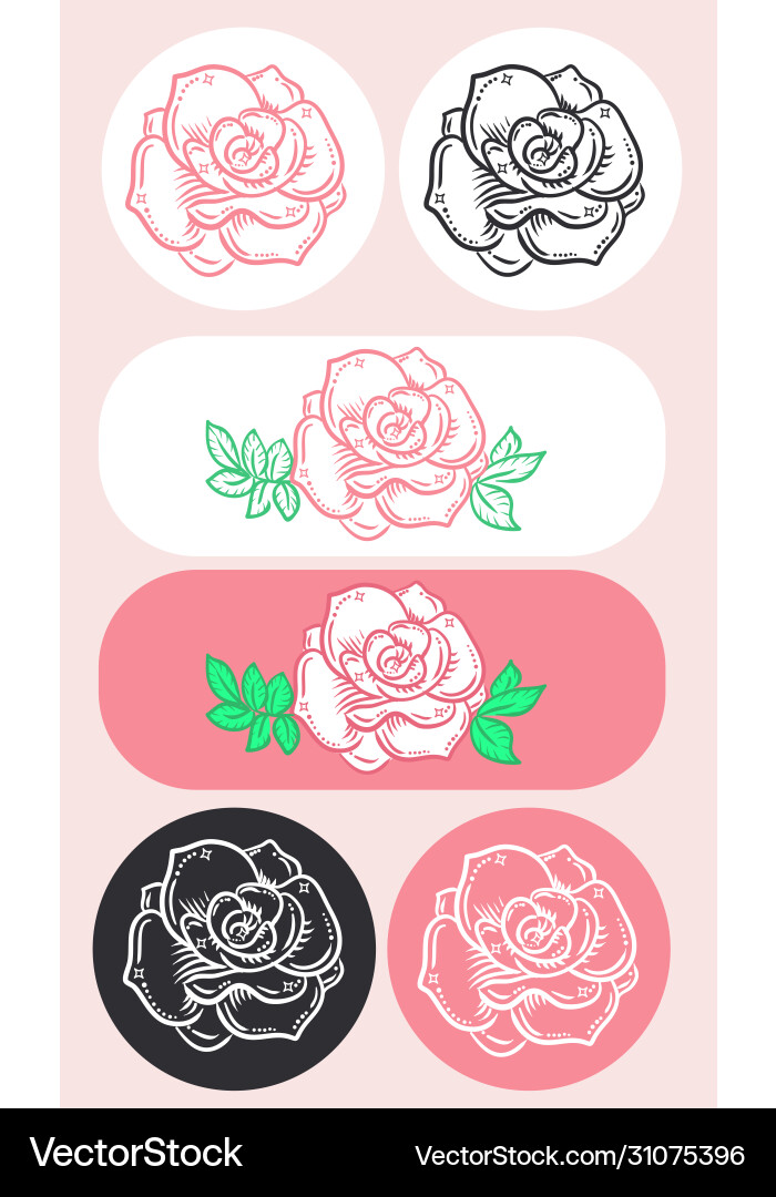 Set roses element Royalty Free Vector Image - VectorStock
