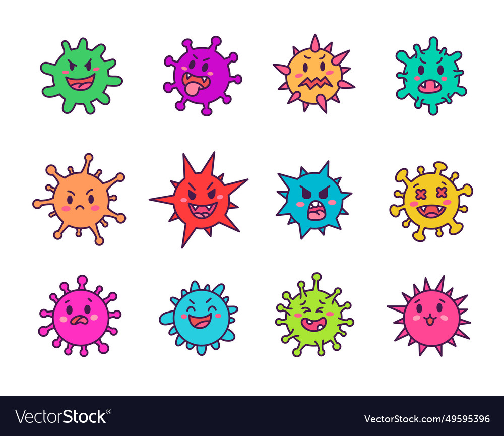 Viruses kawaii cute cartoon characters