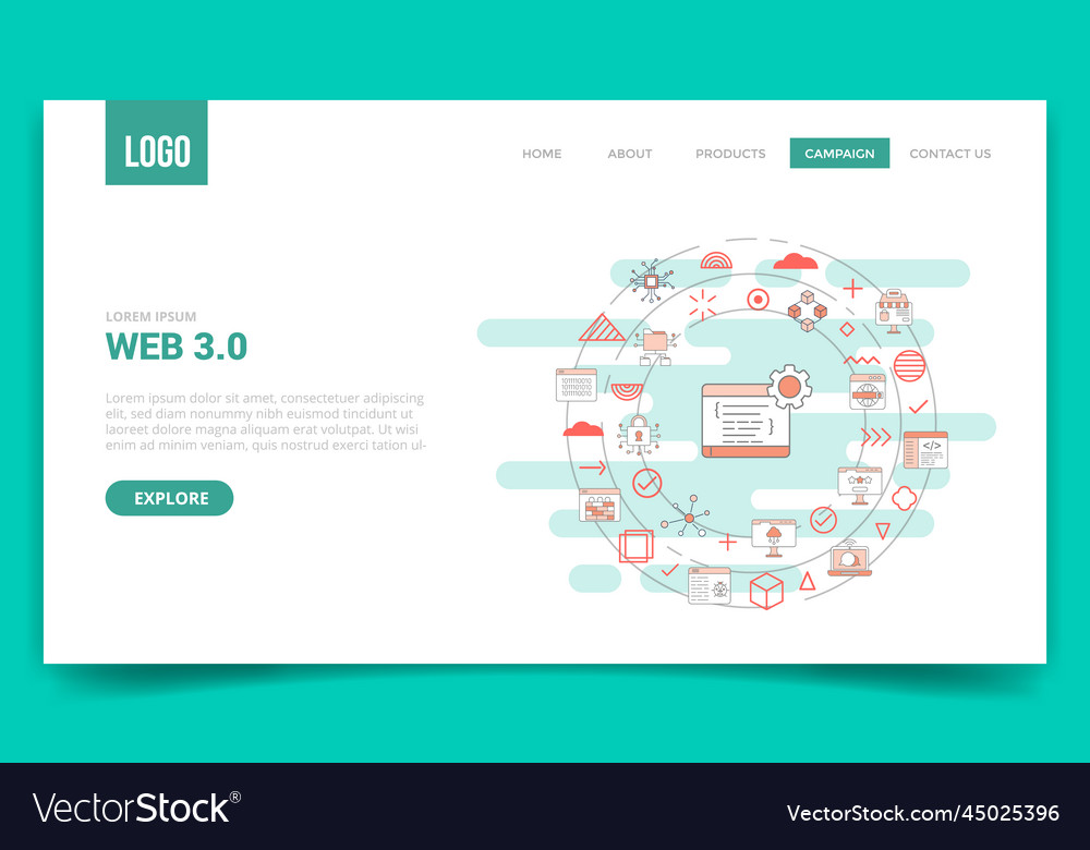 Web 30 concept with circle icon for website vector image Web 30 concept with circle icon for website