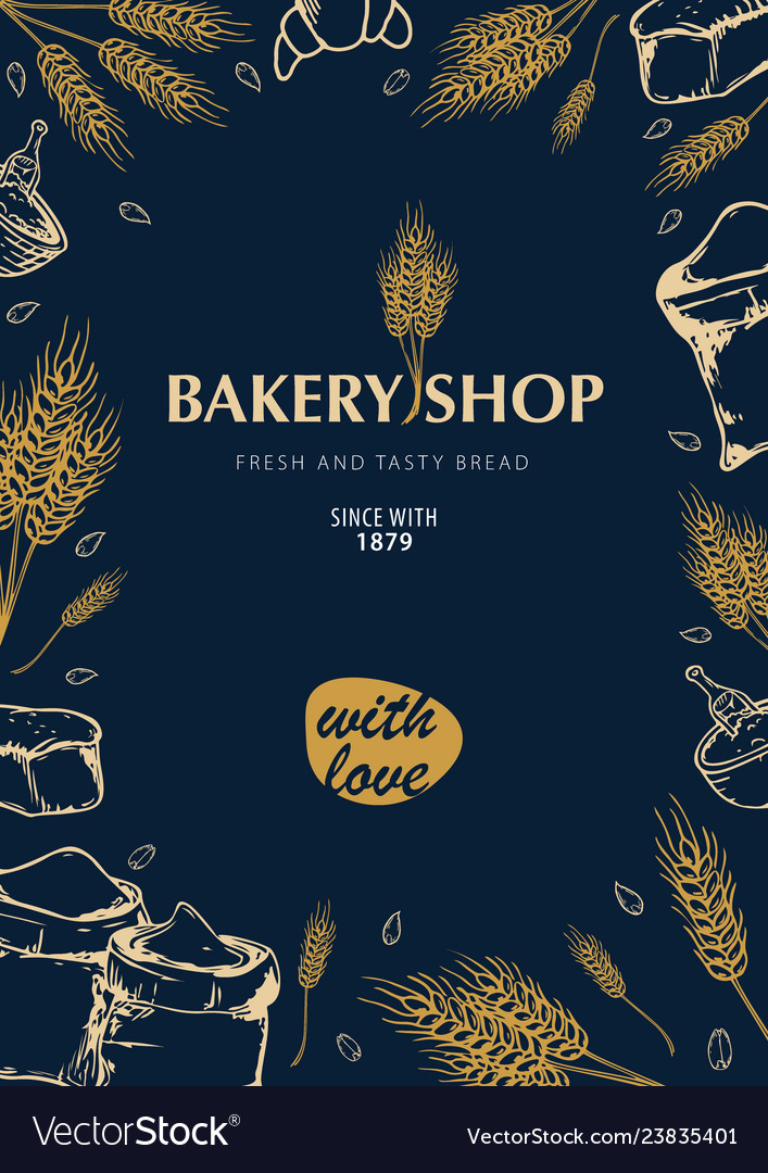 Bakery background with wheats linear graphic vector image Bakery background with wheats linear graphic