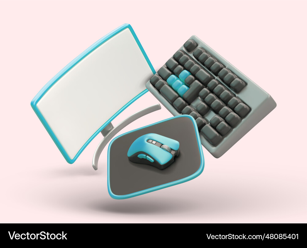 Realistic computer equipment 3d curved monitor Vector Image