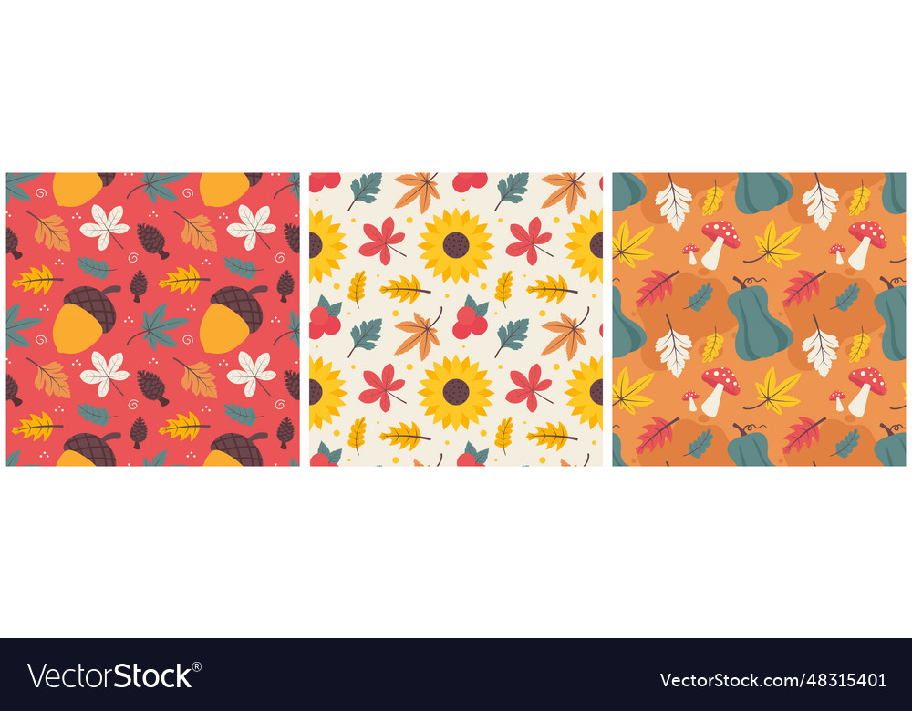 Set of autumn season seamless pattern design Vector Image