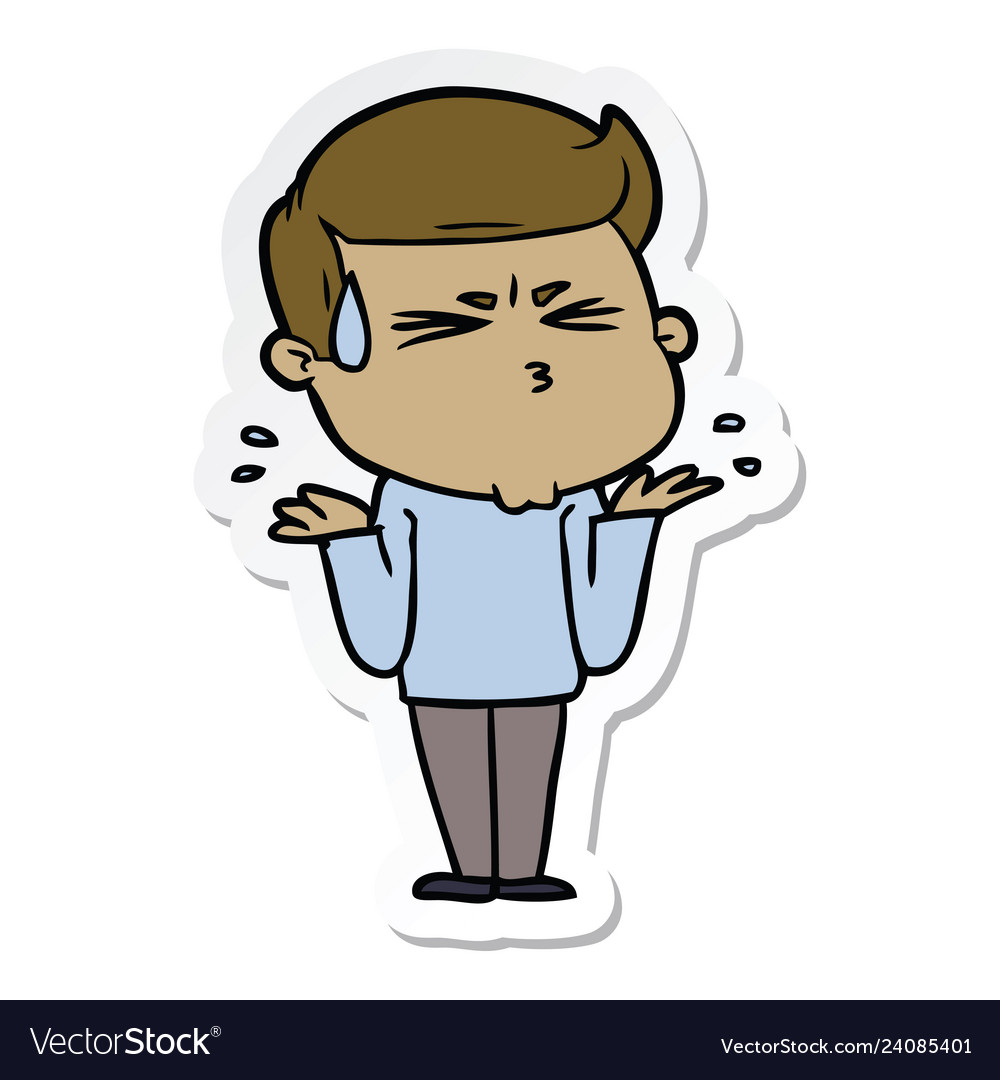 Sticker of a cartoon man sweating Royalty Free Vector Image Sticker of a cartoon man sweating Royalty Free Vector Image