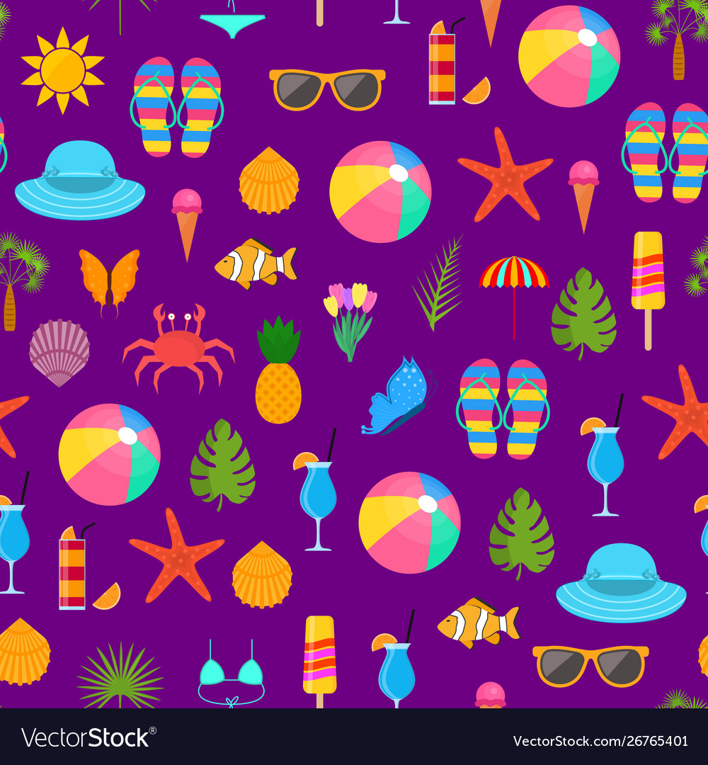 Summer time color elements seamless pattern vector image Summer time color elements seamless pattern