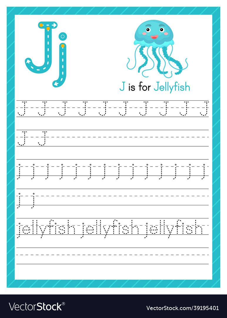 Trace letter j uppercase and lowercase alphabet Vector Image