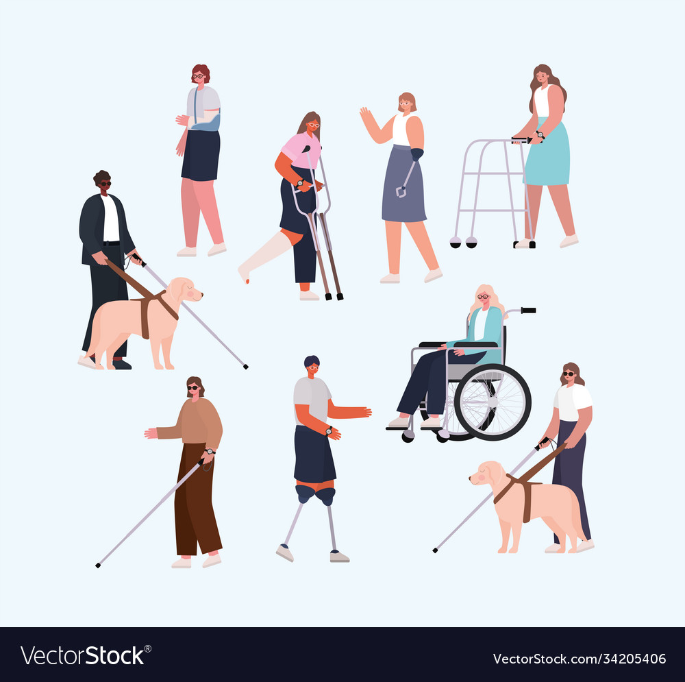 Disability people cartoons with wheelchair