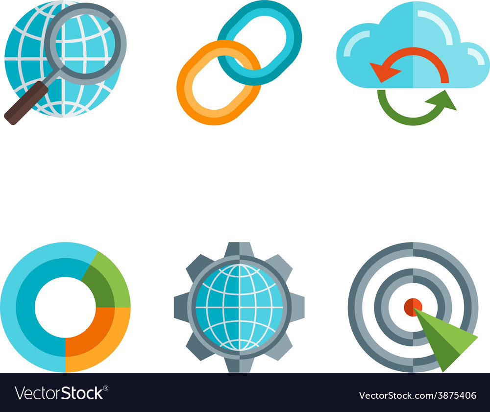 Flat line icons set of website search engine