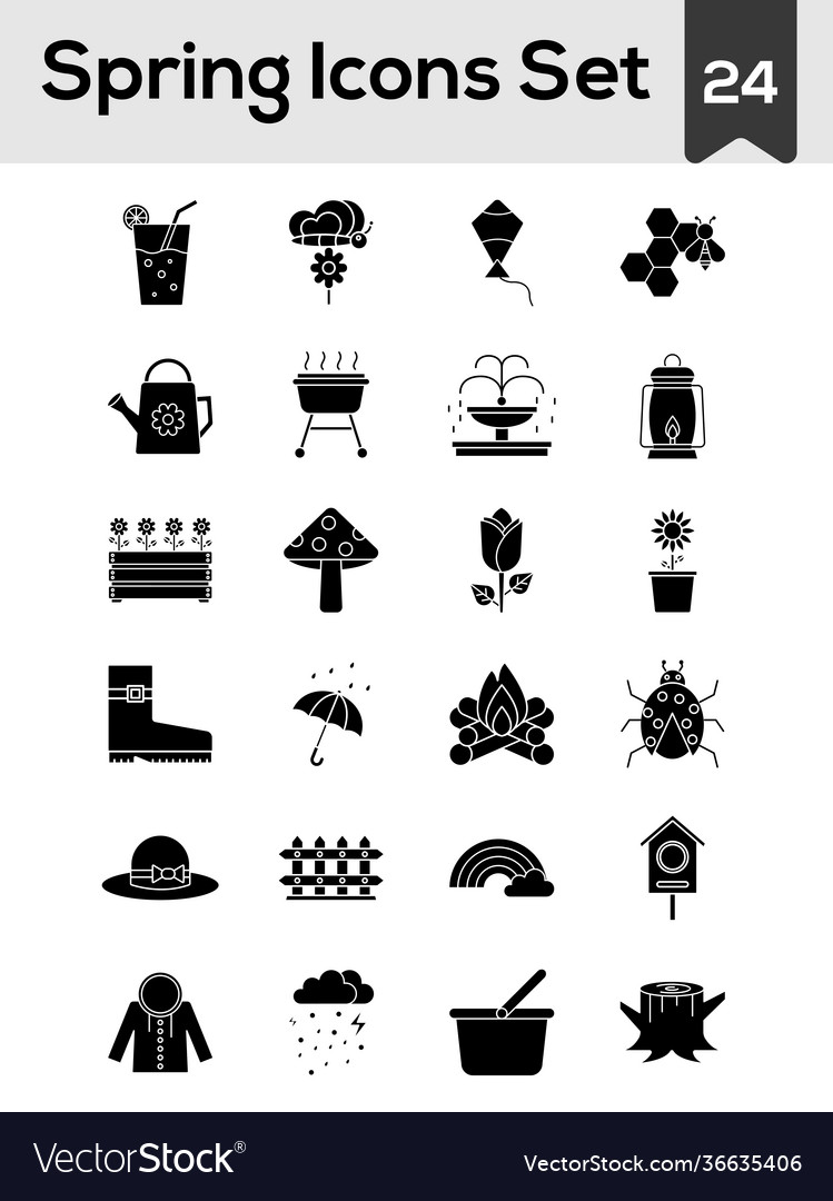 Flat style spring icon set in bw color