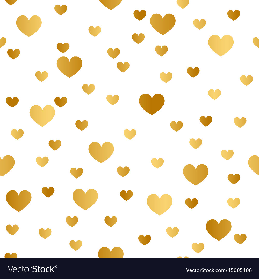 Gold heart seamless pattern design on white Vector Image