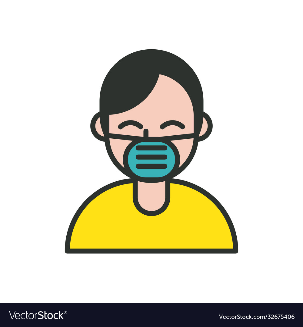 Man using face mask line and fill style icon vector image Man using face mask line and fill style icon
