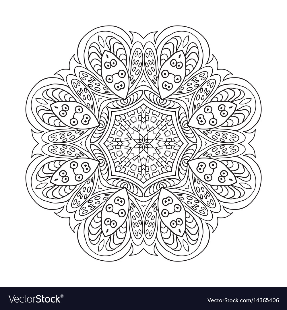 Mandala flower pattern doodle drawing round