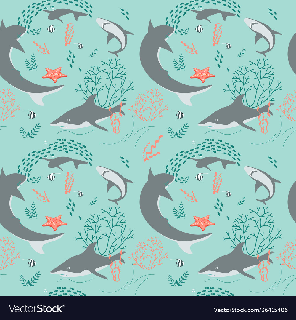 Seamless underwater pattern with sharks Royalty Free Vector